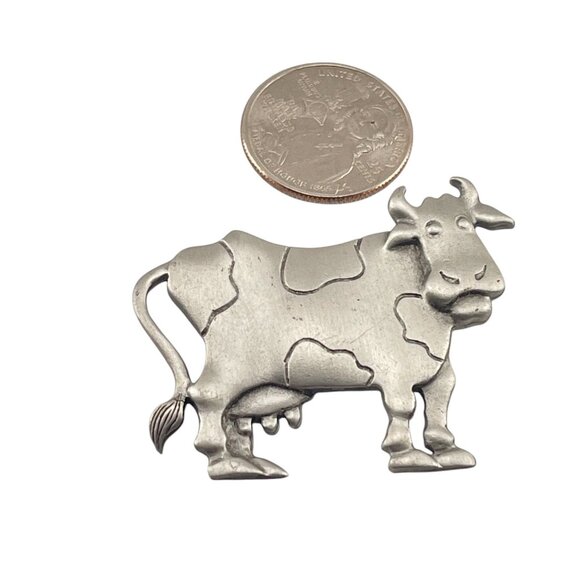 Vintage JJ Jonette 1988 Matte Pewter Cow Pin Brooch - Picture 5 of 5